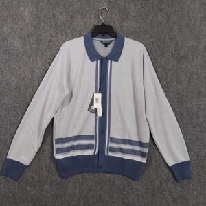Report Collection Sweater Mens Medium Blue Striped Button Cardigan Knit Collared